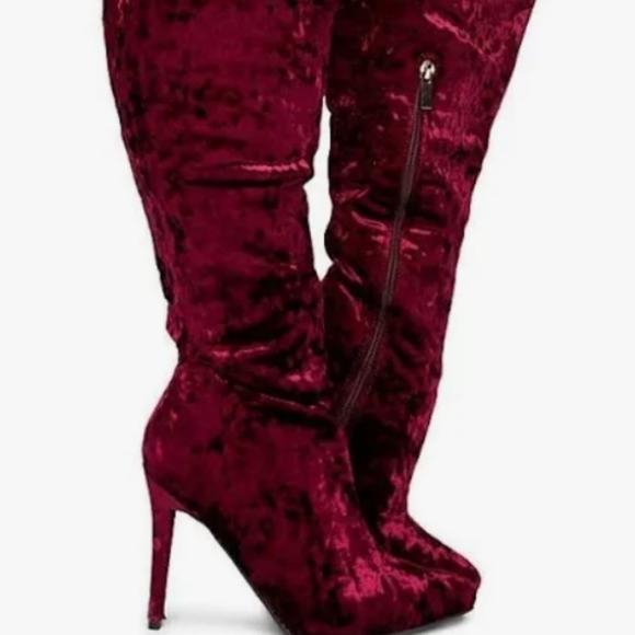 Shoes - Anne Michelle Dedicate Velvet Thigh High Stilletos